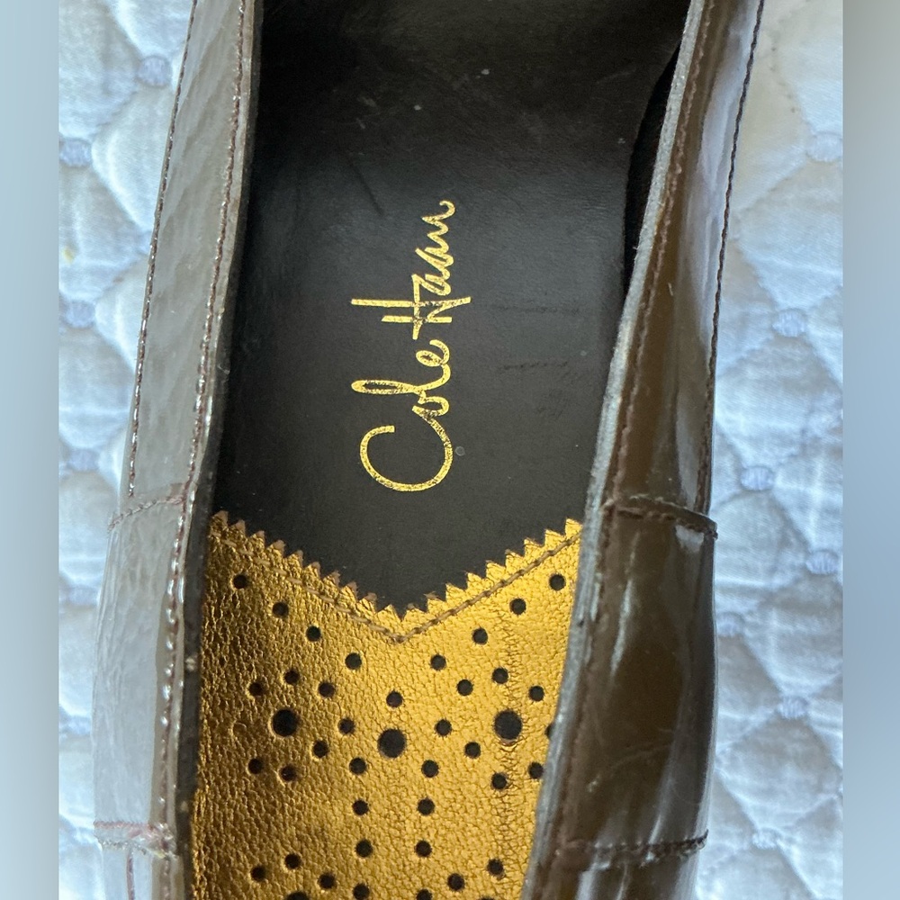 Cole Haan Kendra Nike Air Patent Leather Sepia/Green Block Heel Pumps 7,5 - Picture 7 of 15